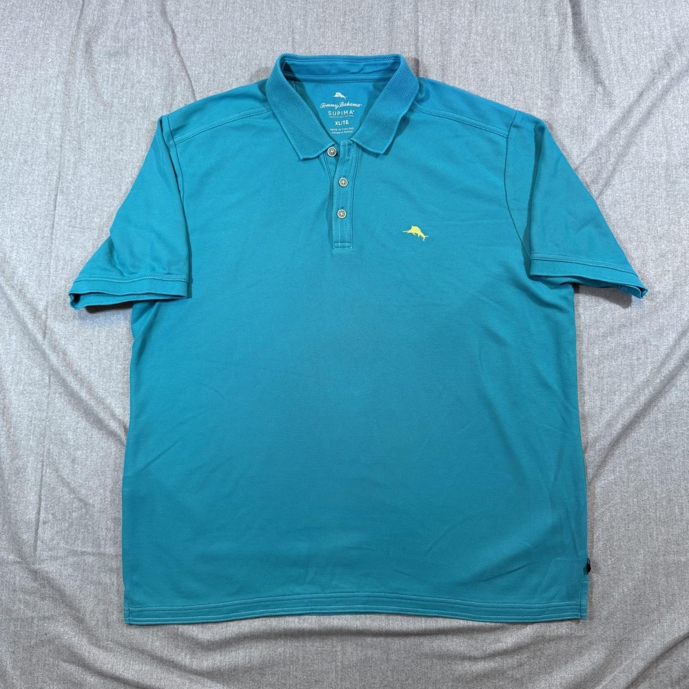 Tommy Bahama Polo Shirt Mens XL Blue Supima Cotton Marlin Embroidered Casual‎